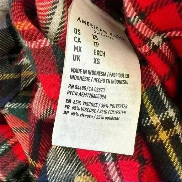 American Eagle AHH-mazingly Soft Boyfriend Fit Flannel Red Plaid Button Down XS - Picture 10 of 11